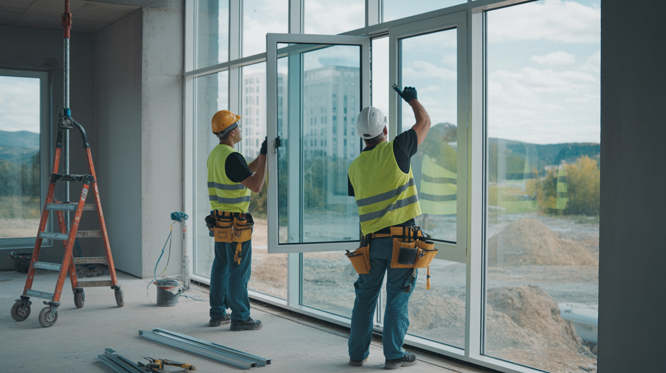 ClearEdge technicians installing aluminum windows on a modern building