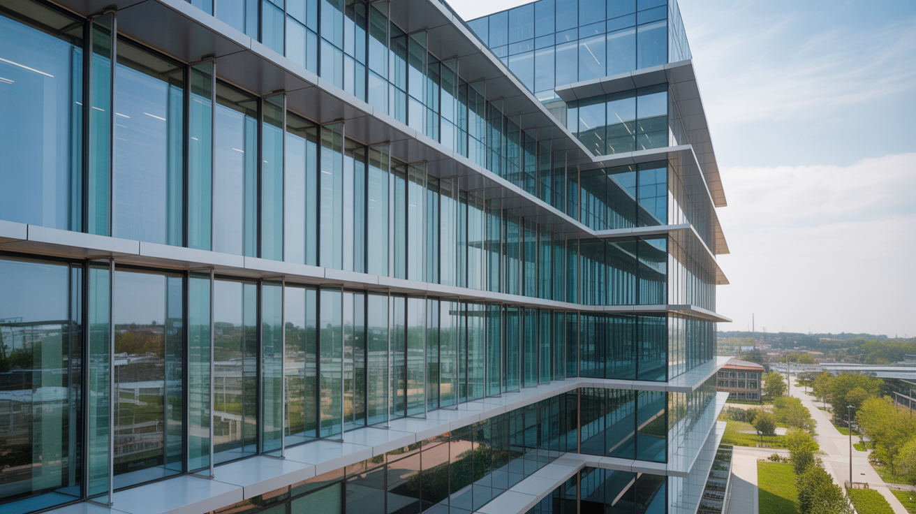 Modern glass and aluminum building facade showcasing ClearEdge architectural solutions